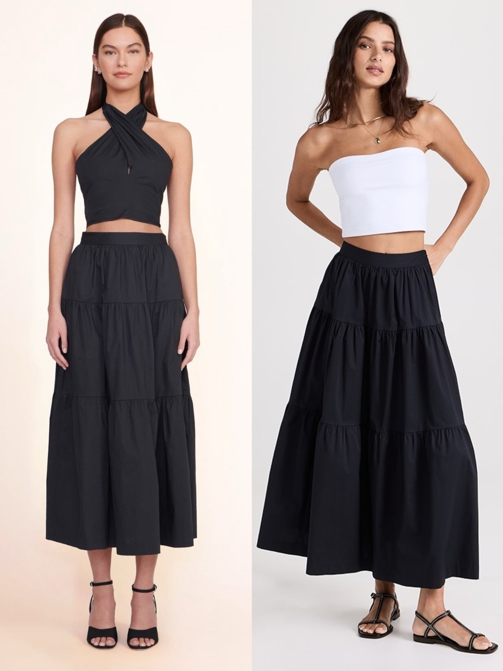 Staud Sea Tiered Midi Skirt in Black